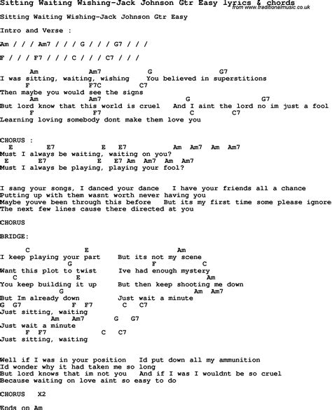 Love Song Lyrics for:Sitting Waiting Wishing-Jack Johnson Gtr Easy with