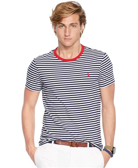 The best v neck undershirts fit well to your body and remain hidden with a few undone buttons. Polo ralph lauren Striped Crew-Neck T-Shirt in Blue for ...