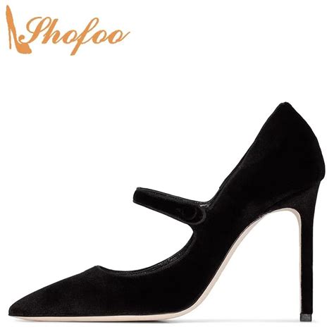 Black Sexy Super High Thin Heels Woman Pointed Toe Buckle Strap Mary