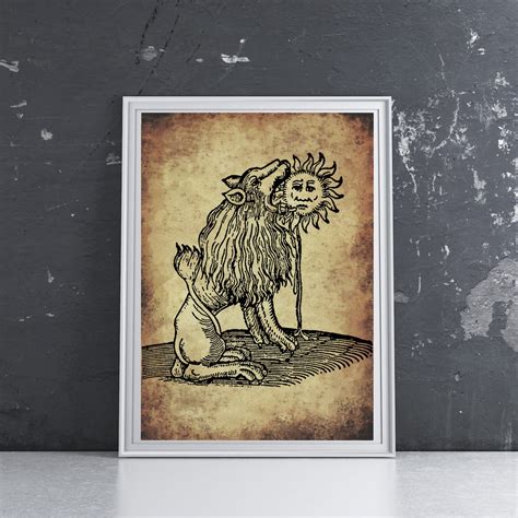 Lion Eating Sun Poster Alchemy Occult Art Print Hermetic Etsy Uk