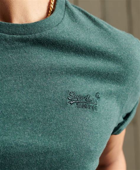 Mens Organic Cotton Vintage Logo Embroidered T Shirt In Buck Green