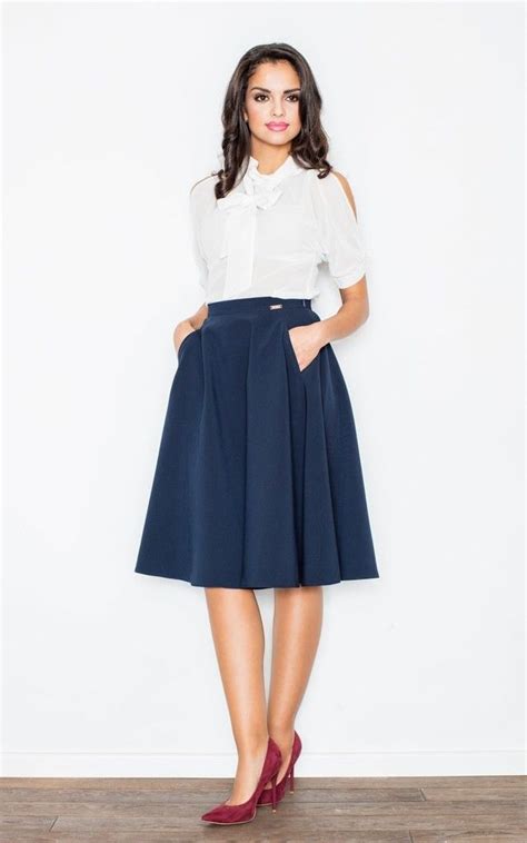 Navy Blue Knee Length A Line Skirt Silkfred Pleated Midi Skirt