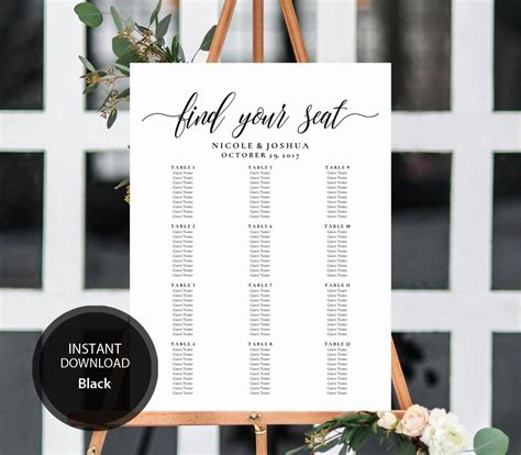 Navy Blue Wedding Alphabetical Seating Chart Template Editable Seating