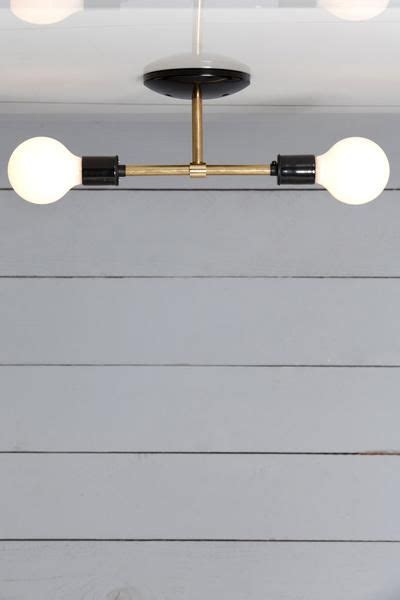 This Custom Made To Order Brass Semi Flush Mount Double Ceiling Light