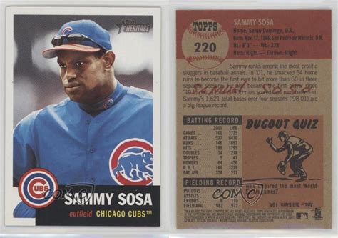 Maybe you would like to learn more about one of these? 2002 Topps Heritage #220 Sammy Sosa Chicago Cubs Baseball Card | eBay