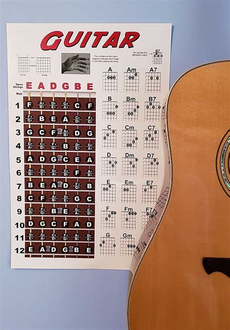 Laminated Guitar Fretboard and Chord Chart Instructional | Reverb