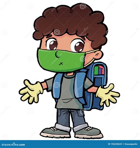 Schoolboy Boy With A Protective Mask And Gloves Stock Vector