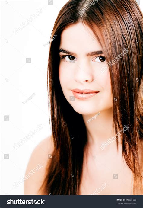 Young Woman Long Dark Hair Smiling Stock Photo 248321689 Shutterstock