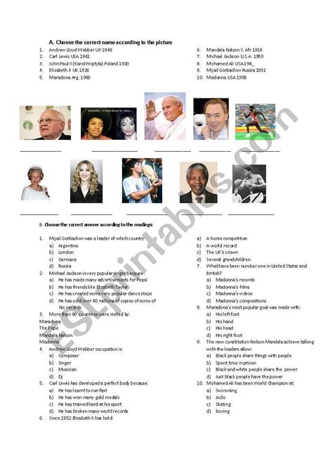 Famous People Esl Worksheet By Natis