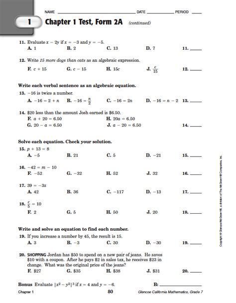 Quia Class Page Math Chapter 1