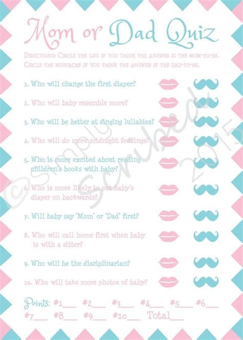 Printable Baby Shower Game Mom Or Dad Trivia Lips And Etsy Baby