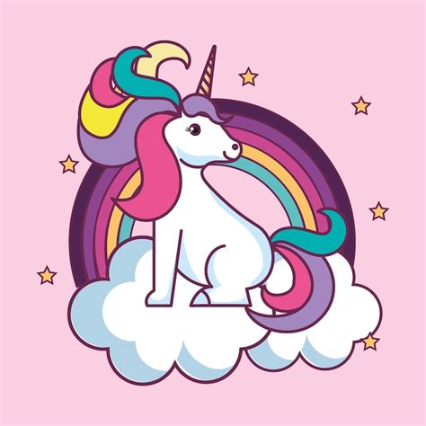 Premium Vector Cute Unicorn Sitting On Cloud With Rainbow