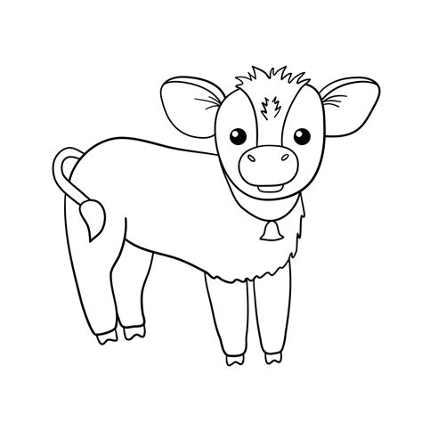Cute Outline Calf With Bell Hand Drawn Illustration Isolated On White