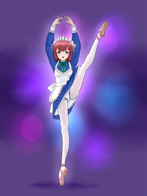 Safebooru 1girl Abstract Background Apron Arms Up Ballerina Ballet Ballet Slippers Blue Dress