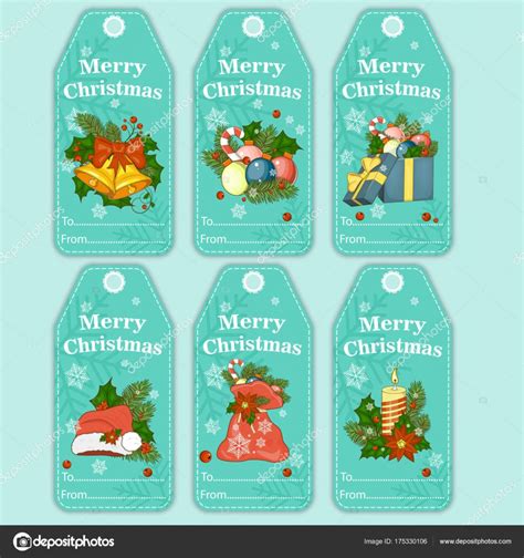 Vector Colorful Holiday T Tags And Outline Label Set Merry
