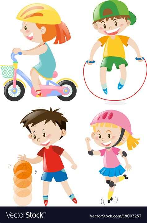 Kids Doing Different Types Of Exercises Royalty Free Vector