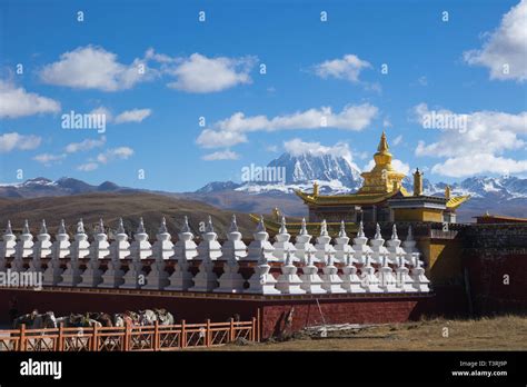 Tagong Temple And Background Tibetan Holy Mountain Mt Yala And Sichuan
