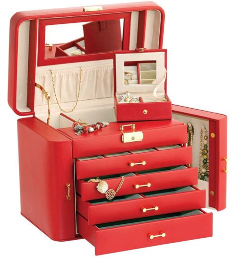 Jewellery Box Jewel Case In Red Bonded Leather Leather Jewelry