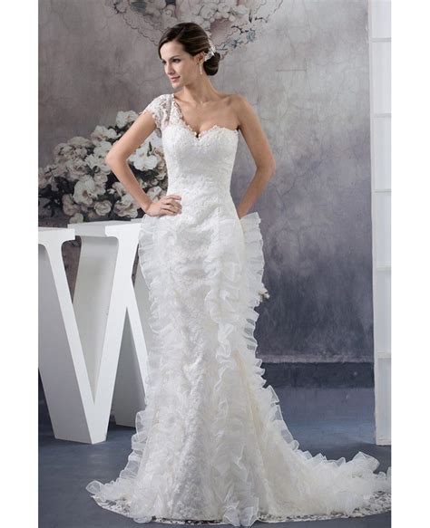 Unique One Sleeve Lace Fitted Sweetheart Mermaid Wedding Dress With