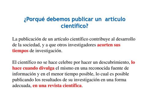 Ppt El Artículo Científico Y La Importancia De Su Publicación