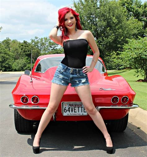 Red Haired Beauty With Classic Car