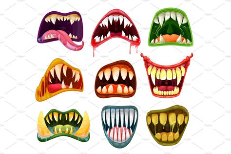 Monster Mouths Teeth Set Halloween Illustrations Creative Market