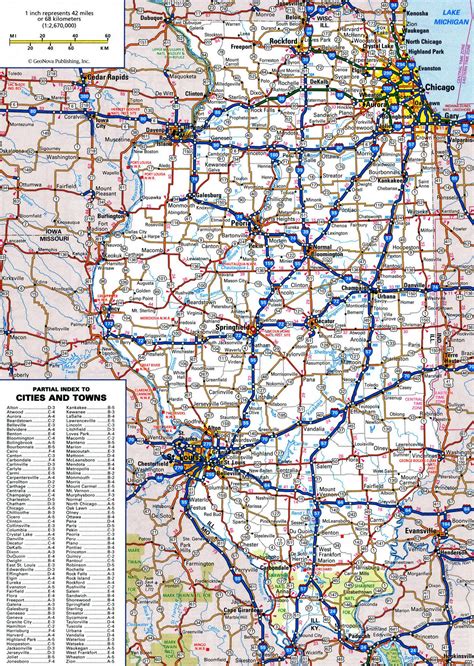 Road Map Of Illinois With Distances Between Cities Highway Freeway Free