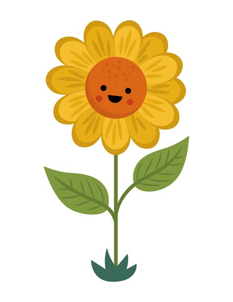 Vector Sunflower Icon Orange Blooming Sun Flower Illustration Floral