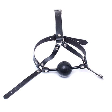 Bdsm Bondage Sex Toys Open Mouth Gag Restraint Solid Black Silicone Ball Pu Leather Head Harness