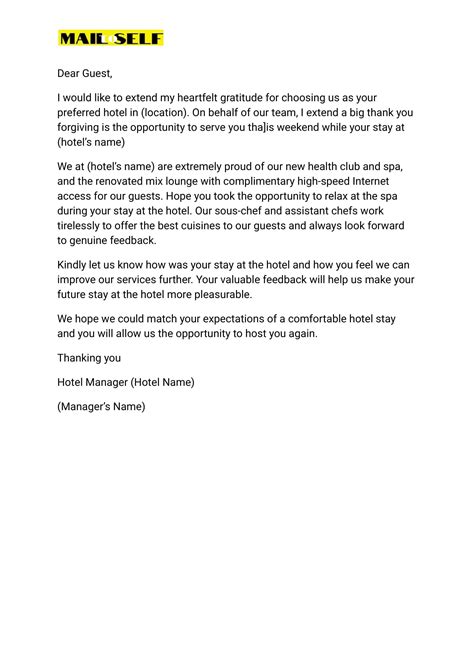 Hotel Thank You Letter After Guest Stay How To Templates And Examples