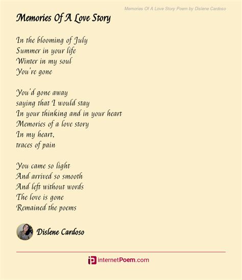 Memories Of A Love Story Poem By Dislene Cardoso