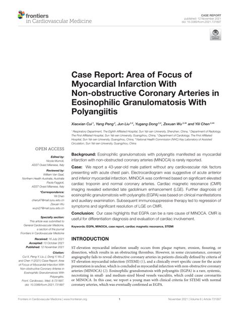 Pdf Case Report Area Of Focus Of Myocardial Infarction With Non