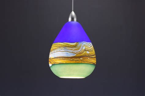 Teardrop Strata Pendant In Cobalt And Sage By Danielle Blade And Stephen Gartner Art Glass