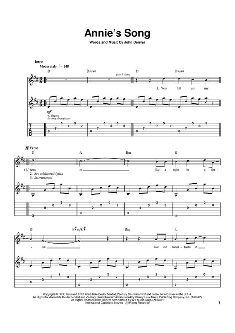 Annies Song Sheet Music By John Denver For Guitar Tab Sheet Music Now