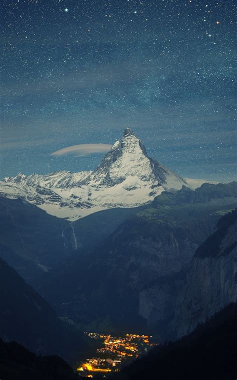 1200x1920 Resolution Zermatt Matterhorn Aerial View At Night 1200x1920