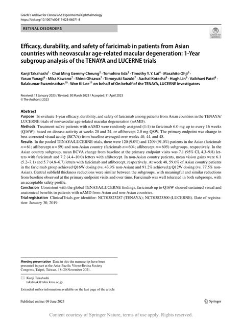 Pdf Efficacy Durability And Safety Of Faricimab In Patients From