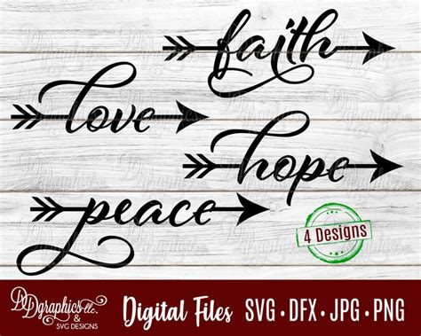 Peace Svg Love Svg Hope Faith Arrow Valentine  Etsy