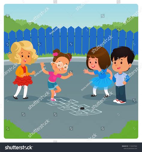 Kids Playing Hopscotch Game Outdoor Cartoon Stock Vector Royalty Free