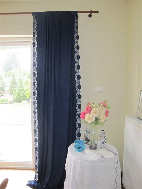 Navy Blue Scalloped Edge Lace Curtain Panels Beach Cottage