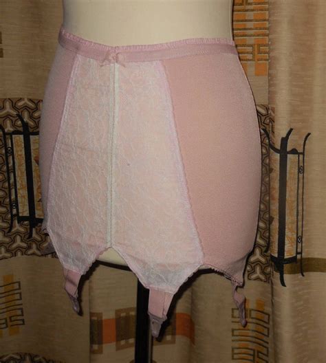 Sale Unworn Vintage Girdle 1960s Pink Lace Stretch Elastic Open Bottom Girdle Garter Clips For