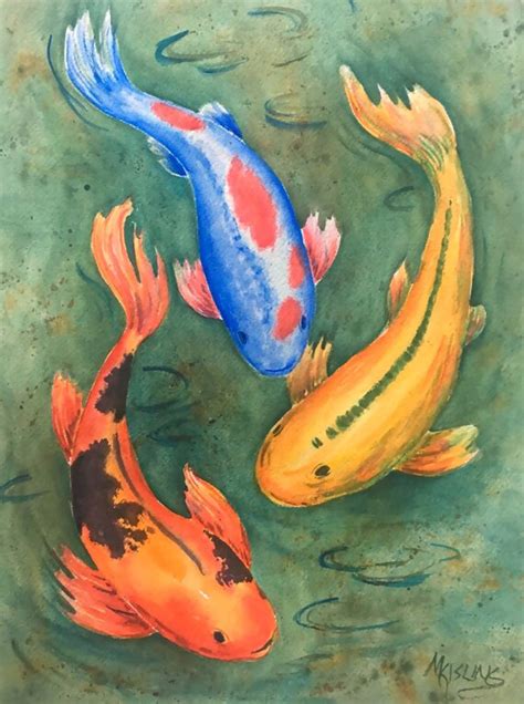 Koi Fish Watercolor Koi Art Zen Art Koi Pond Serenity Etsy