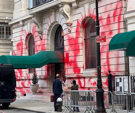 Ues Russian Consulate Vandalized With Red Paint Amid Ukraine Annexing