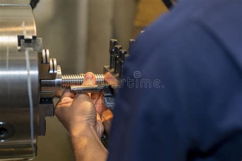 Operator Setup Turning Part On Manual Lathe Machine Stock Photo Image