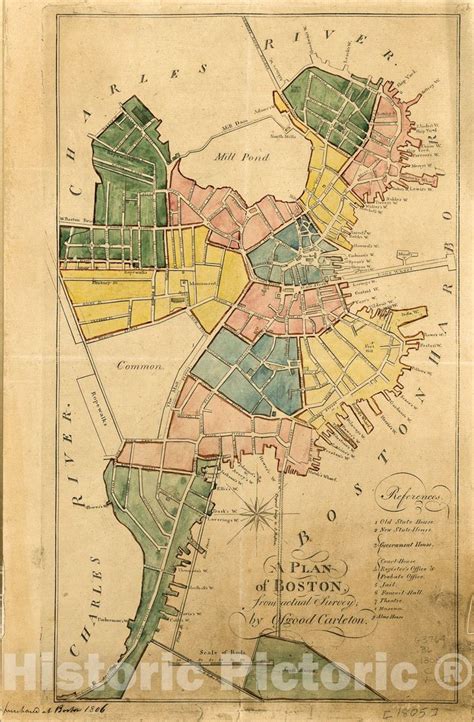 Historic 1805 Map A Plan Of Boston From Actual Survey Boston Map