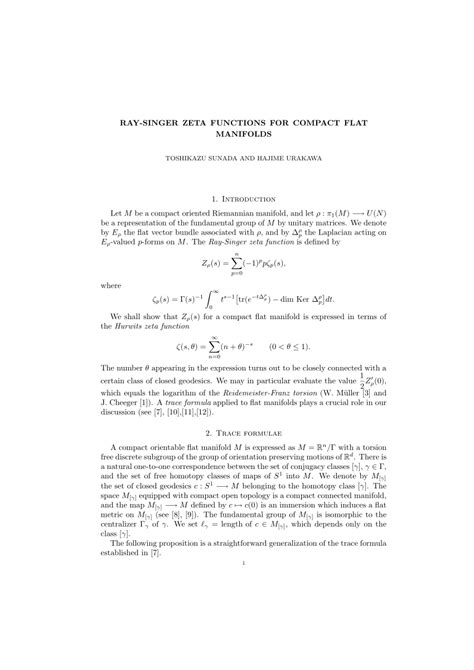 Pdf Ray Singer Zeta Functions For Compact Flat Manifolds