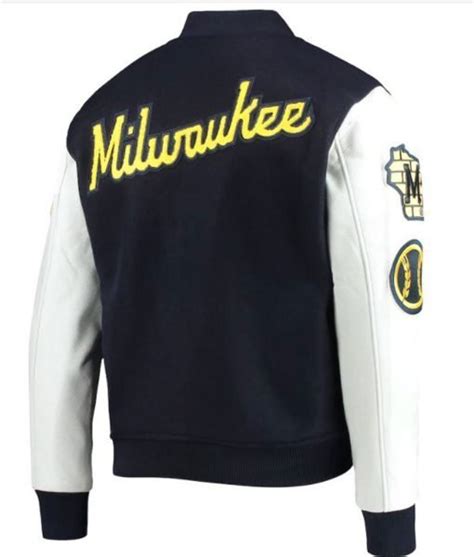 Navy Blue And White Milwaukee Brewers Varsity Jacket Jackets Expert