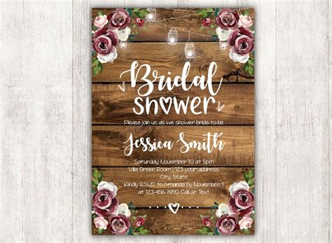 Bridal Shower Invitation Rustic Wood And Lights Invite Etsy