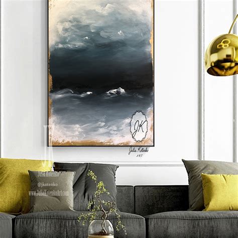 Navy Blue And Gold Wall Art Abstract Landscape Painting Gold Leaf
