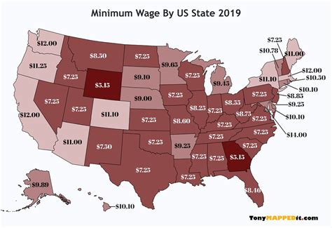 In 2019, many states passed their own minimum wage laws as the federal minimum wage stayed stagnant. MAP: Minimum Wage by US State - Tony Mapped It