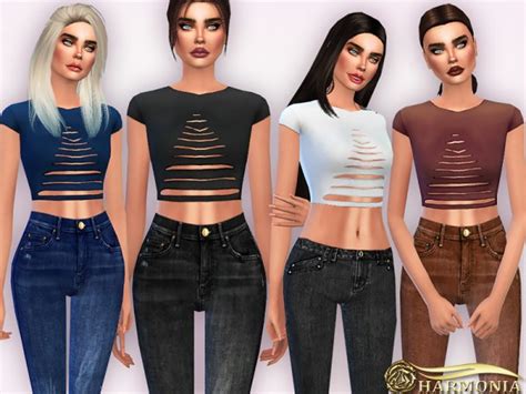 The Sims Resource Ripped Shortsleeve Crop T Shirt By
